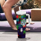 New Zealand Warriors Autism Awareness Tumbler With Handle Puzzle Flames Rugby Ball