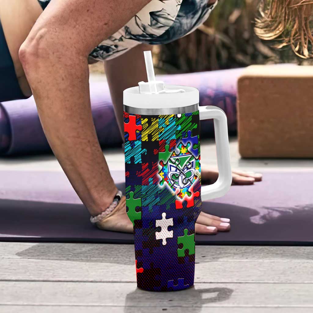 New Zealand Warriors Autism Awareness Tumbler With Handle Puzzle Flames Rugby Ball