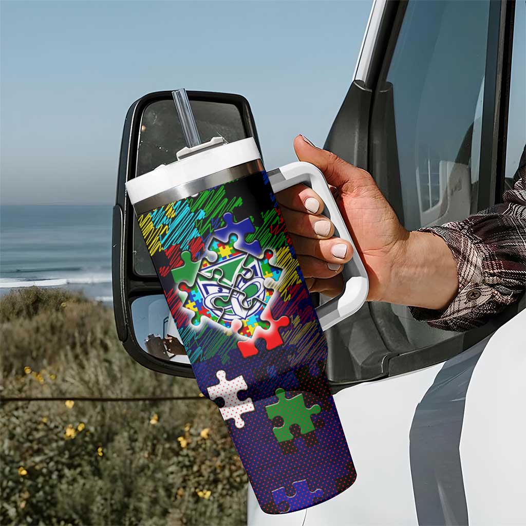 New Zealand Warriors Autism Awareness Tumbler With Handle Puzzle Flames Rugby Ball