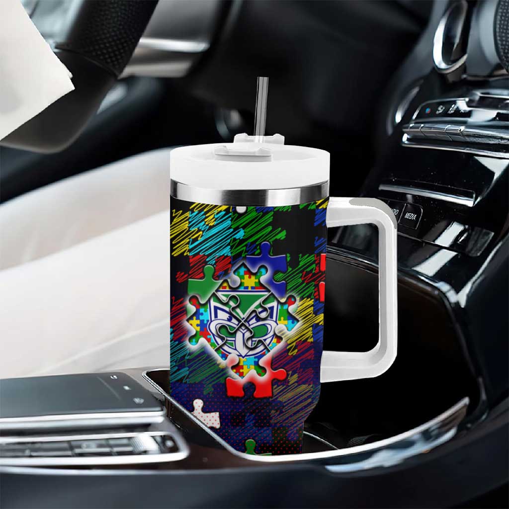 New Zealand Warriors Autism Awareness Tumbler With Handle Puzzle Flames Rugby Ball