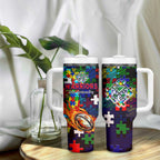 New Zealand Warriors Autism Awareness Tumbler With Handle Puzzle Flames Rugby Ball