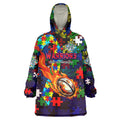 New Zealand Warriors Autism Awareness Wearable Blanket Hoodie Puzzle Flames Rugby Ball