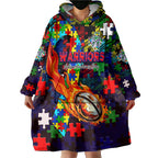 New Zealand Warriors Autism Awareness Wearable Blanket Hoodie Puzzle Flames Rugby Ball