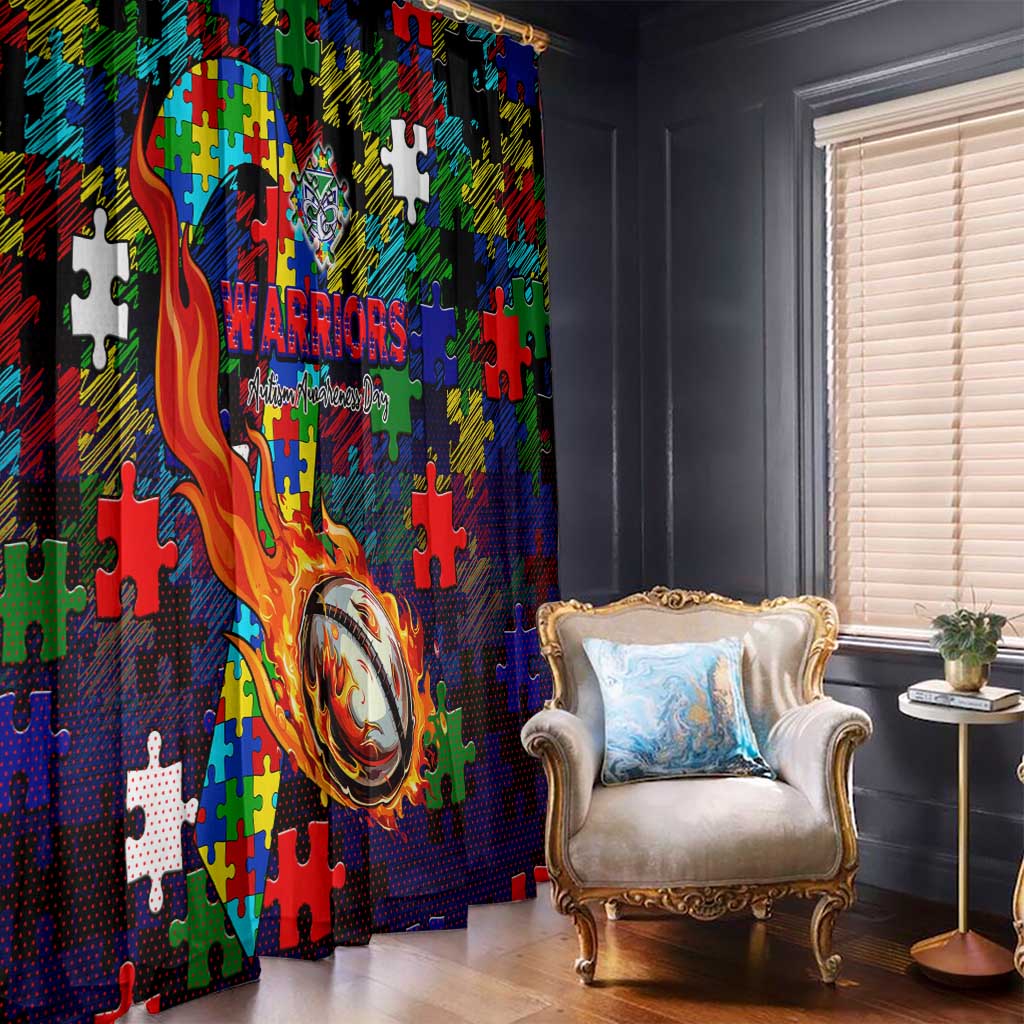 New Zealand Warriors Autism Awareness Window Curtain Puzzle Flames Rugby Ball