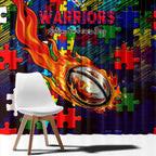 New Zealand Warriors Autism Awareness Window Curtain Puzzle Flames Rugby Ball