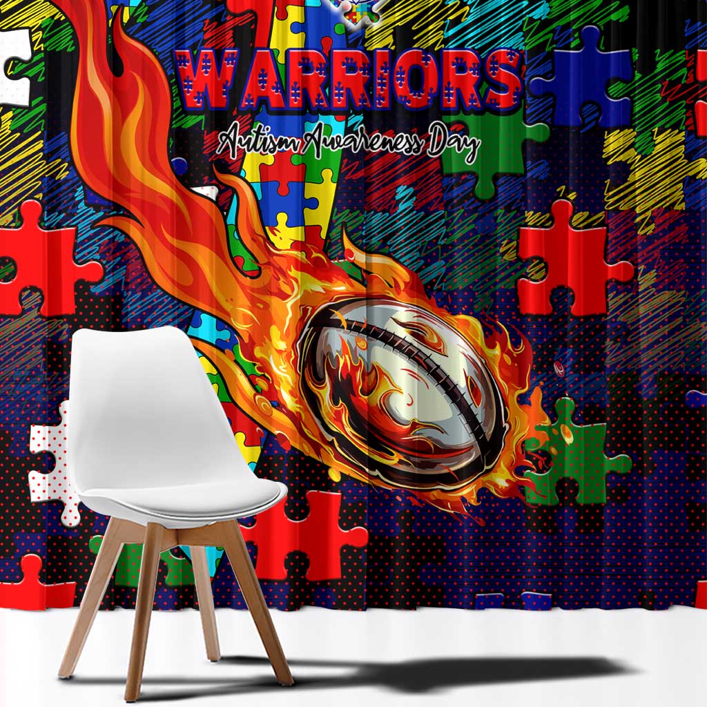 New Zealand Warriors Autism Awareness Window Curtain Puzzle Flames Rugby Ball
