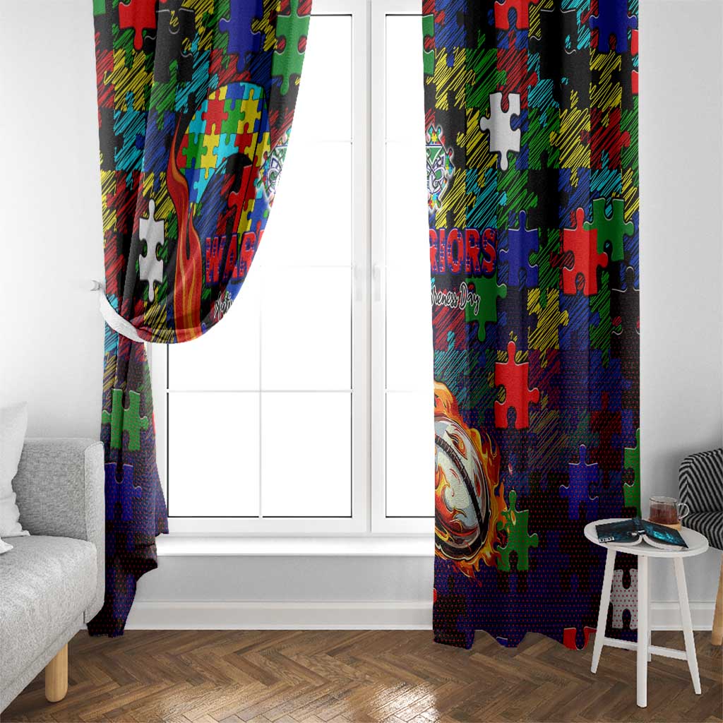 New Zealand Warriors Autism Awareness Window Curtain Puzzle Flames Rugby Ball