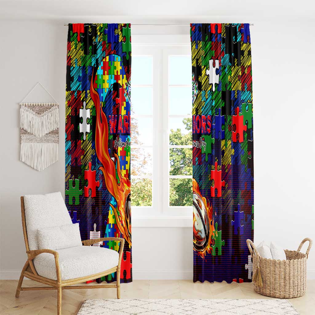 New Zealand Warriors Autism Awareness Window Curtain Puzzle Flames Rugby Ball