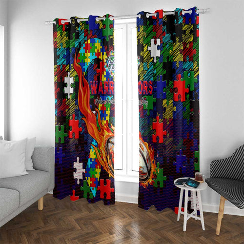 New Zealand Warriors Autism Awareness Window Curtain Puzzle Flames Rugby Ball
