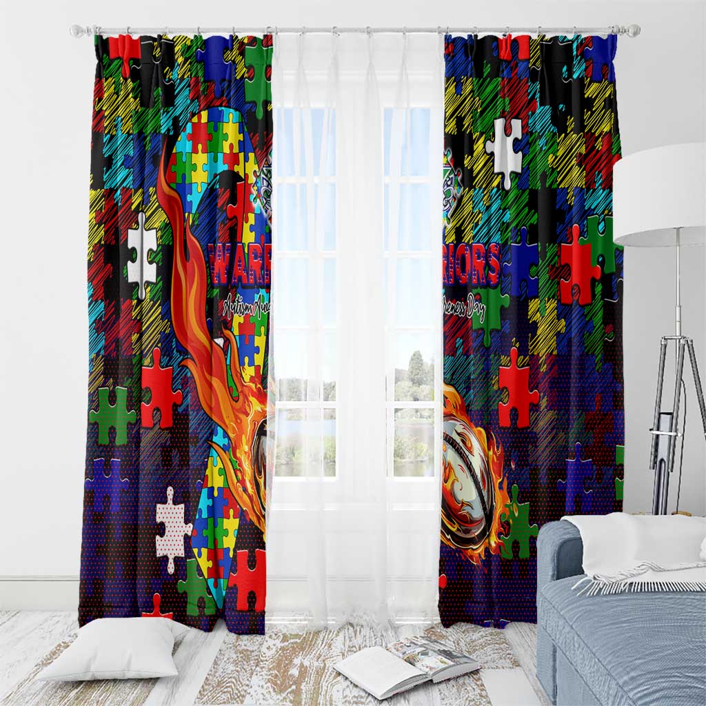 New Zealand Warriors Autism Awareness Window Curtain Puzzle Flames Rugby Ball