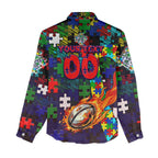New Zealand Warriors Autism Awareness Women Casual Shirt Puzzle Flames Rugby Ball