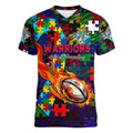 New Zealand Warriors Autism Awareness Women V-Neck T-Shirt Puzzle Flames Rugby Ball
