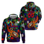 New Zealand Warriors Autism Awareness Zip Hoodie Puzzle Flames Rugby Ball