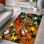 Tigers Autism Awareness Area Rug Puzzle Flames Rugby Ball