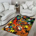 Tigers Autism Awareness Area Rug Puzzle Flames Rugby Ball
