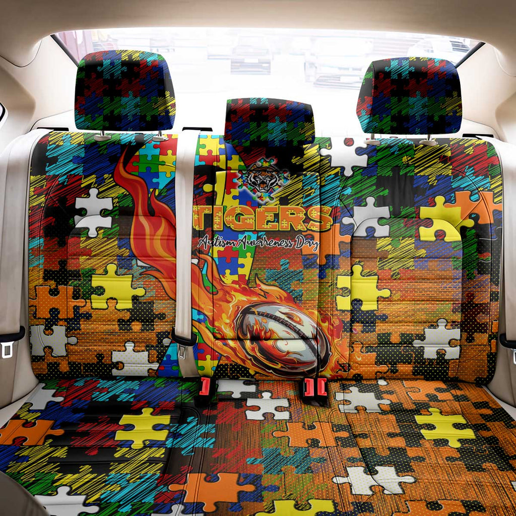 Tigers Autism Awareness Back Car Seat Cover Puzzle Flames Rugby Ball