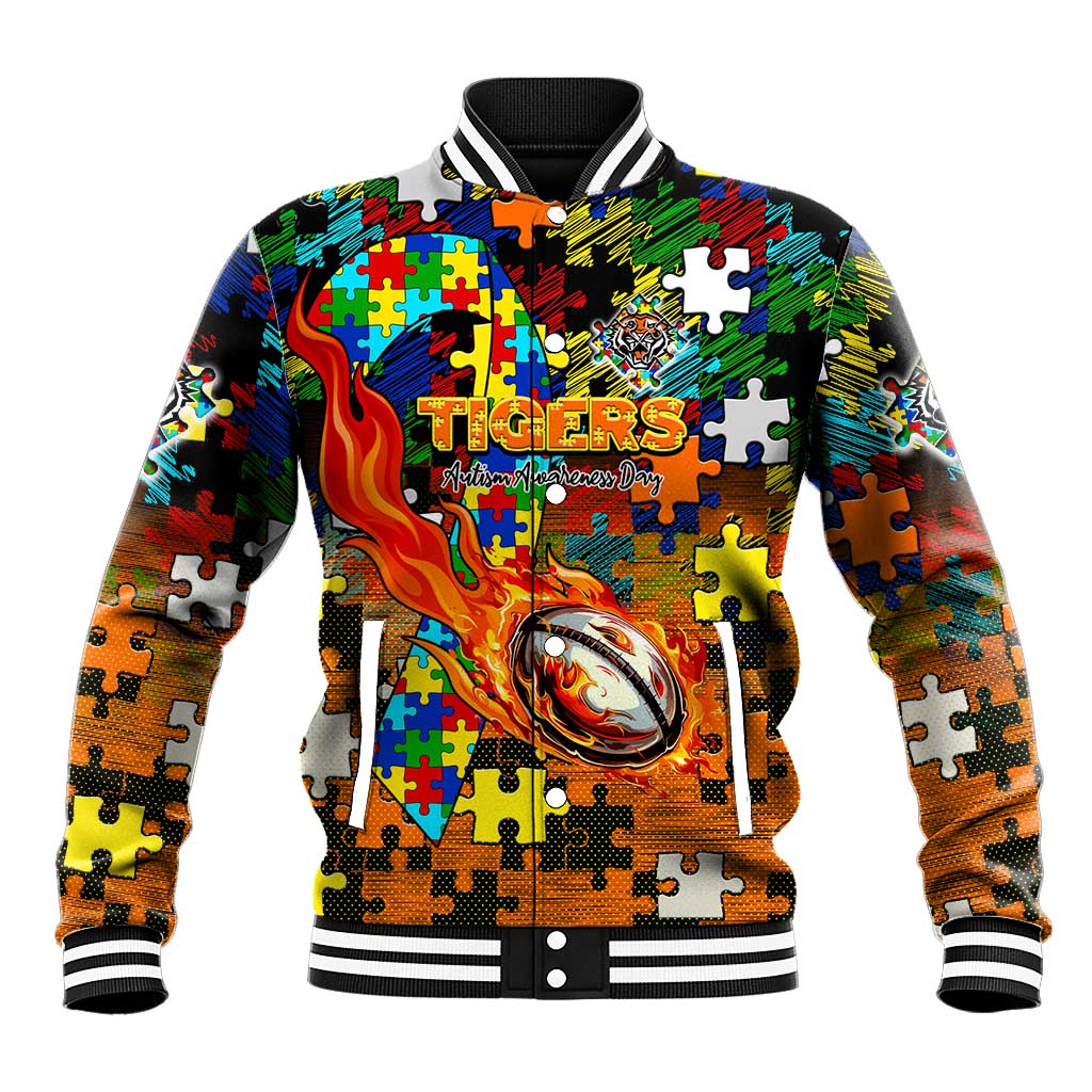 Tigers Autism Awareness Baseball Jacket Puzzle Flames Rugby Ball