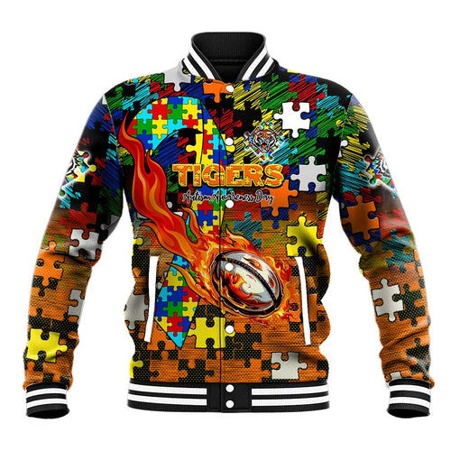 Tigers Autism Awareness Baseball Jacket Puzzle Flames Rugby Ball