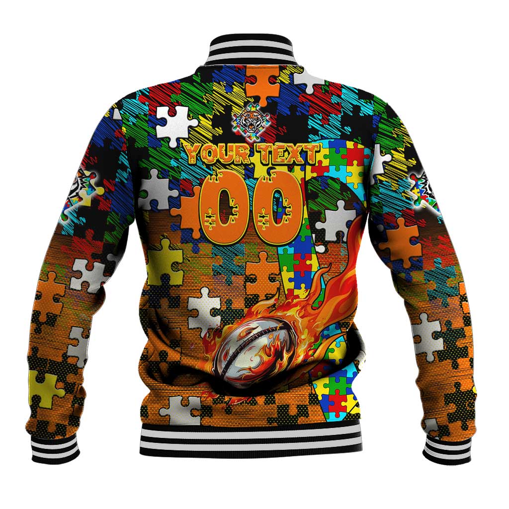 Tigers Autism Awareness Baseball Jacket Puzzle Flames Rugby Ball