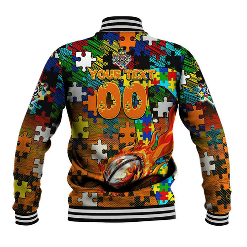 Tigers Autism Awareness Baseball Jacket Puzzle Flames Rugby Ball