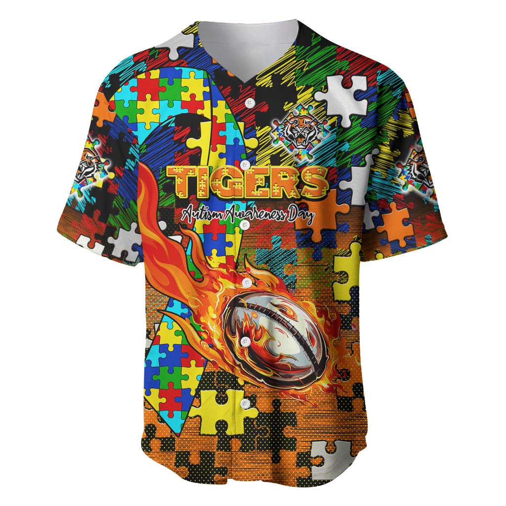 Tigers Autism Awareness Baseball Jersey Puzzle Flames Rugby Ball