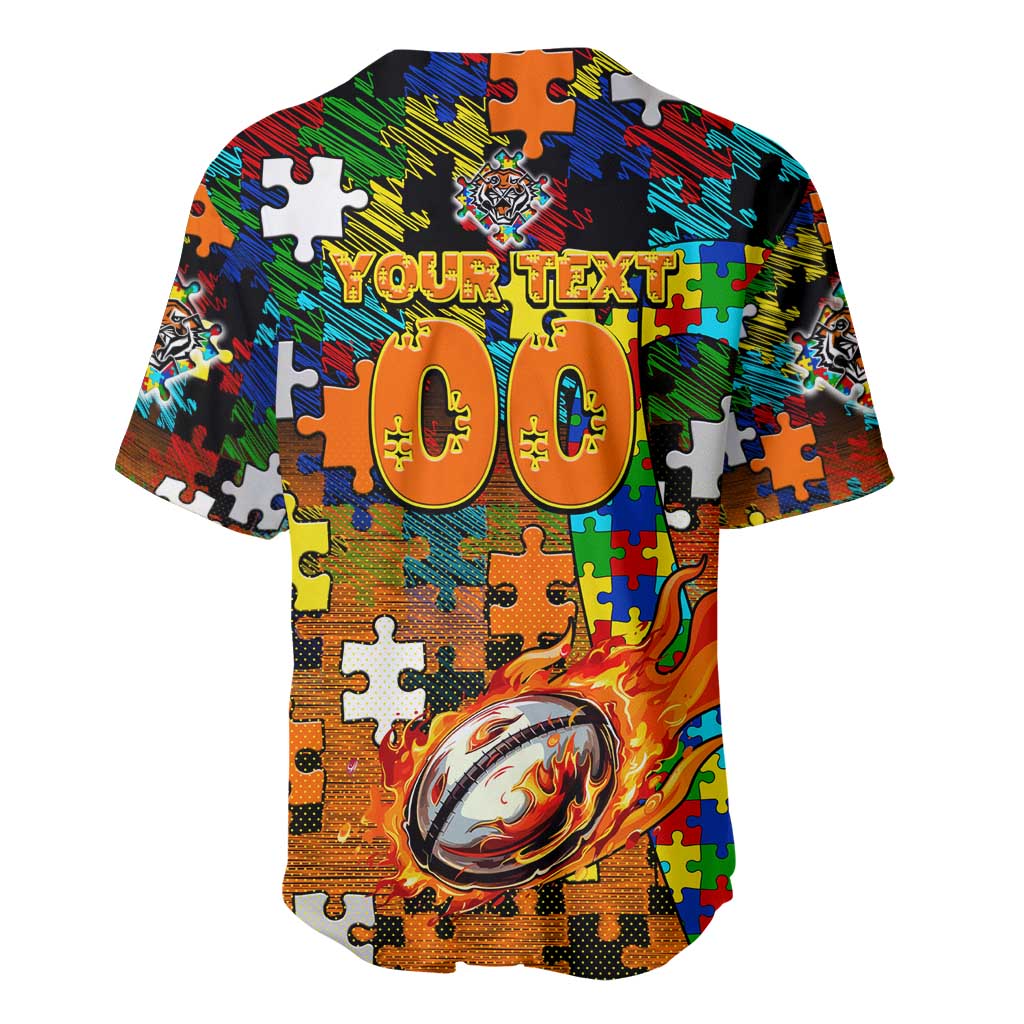 Tigers Autism Awareness Baseball Jersey Puzzle Flames Rugby Ball