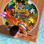Tigers Autism Awareness Beach Blanket Puzzle Flames Rugby Ball
