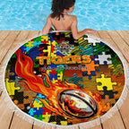 Tigers Autism Awareness Beach Blanket Puzzle Flames Rugby Ball