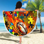 Tigers Autism Awareness Beach Blanket Puzzle Flames Rugby Ball