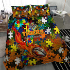 Tigers Autism Awareness Bedding Set Puzzle Flames Rugby Ball