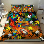 Tigers Autism Awareness Bedding Set Puzzle Flames Rugby Ball