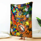Tigers Autism Awareness Blanket Puzzle Flames Rugby Ball