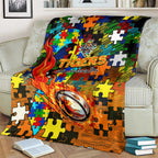 Tigers Autism Awareness Blanket Puzzle Flames Rugby Ball