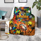 Tigers Autism Awareness Blanket Puzzle Flames Rugby Ball