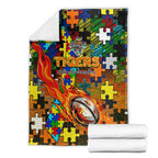 Tigers Autism Awareness Blanket Puzzle Flames Rugby Ball