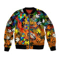 Tigers Autism Awareness Bomber Jacket Puzzle Flames Rugby Ball