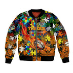 Tigers Autism Awareness Bomber Jacket Puzzle Flames Rugby Ball