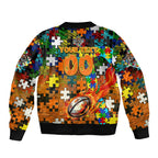 Tigers Autism Awareness Bomber Jacket Puzzle Flames Rugby Ball