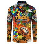 Tigers Autism Awareness Button Sweatshirt Puzzle Flames Rugby Ball