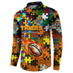 Tigers Autism Awareness Button Sweatshirt Puzzle Flames Rugby Ball