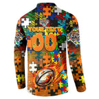 Tigers Autism Awareness Button Sweatshirt Puzzle Flames Rugby Ball