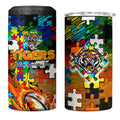 Tigers Autism Awareness 4 in 1 Can Cooler Tumbler Puzzle Flames Rugby Ball