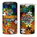 Tigers Autism Awareness 4 in 1 Can Cooler Tumbler Puzzle Flames Rugby Ball