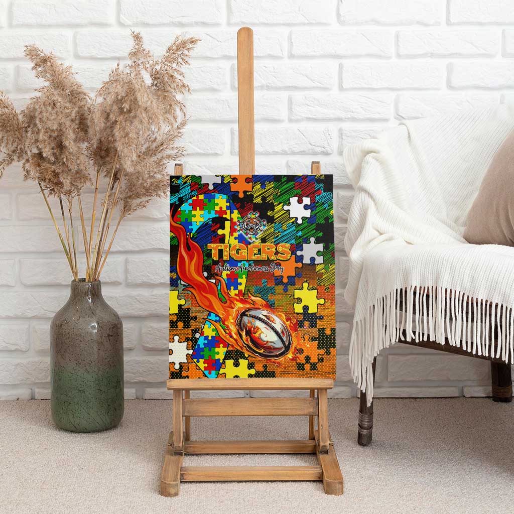 Tigers Autism Awareness Canvas Wall Art Puzzle Flames Rugby Ball