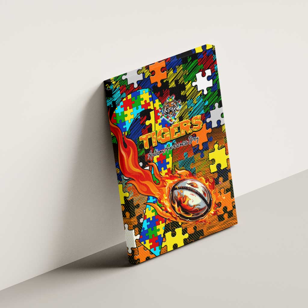 Tigers Autism Awareness Canvas Wall Art Puzzle Flames Rugby Ball