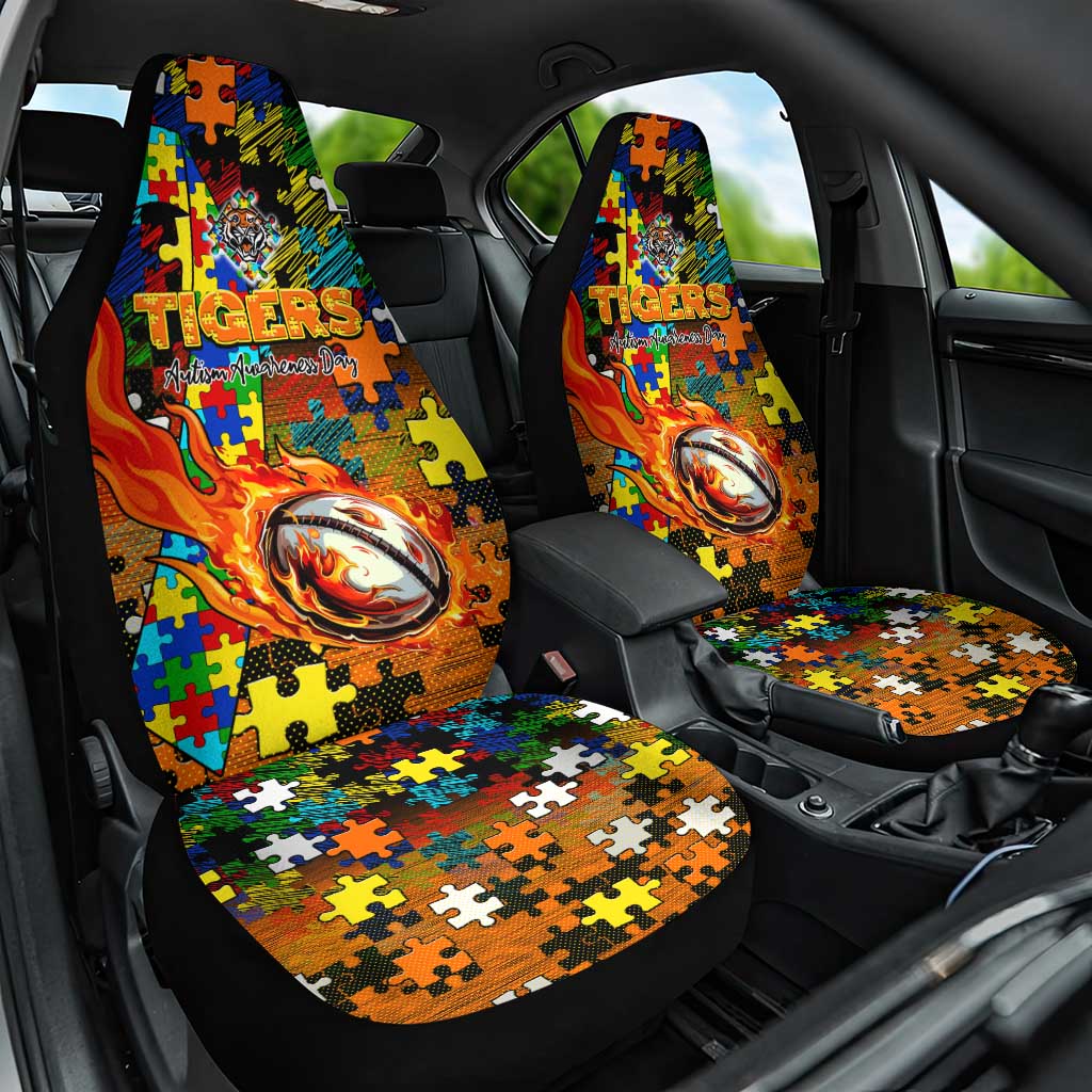 Tigers Autism Awareness Car Seat Cover Puzzle Flames Rugby Ball