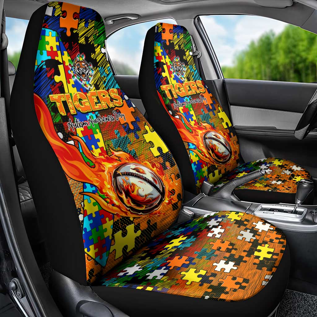 Tigers Autism Awareness Car Seat Cover Puzzle Flames Rugby Ball