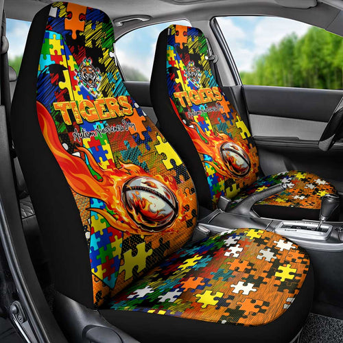 Tigers Autism Awareness Car Seat Cover Puzzle Flames Rugby Ball