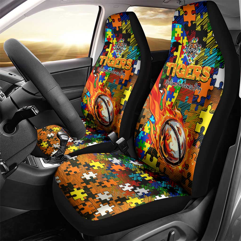 Tigers Autism Awareness Car Seat Cover Puzzle Flames Rugby Ball