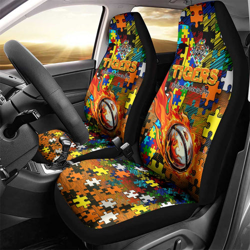 Tigers Autism Awareness Car Seat Cover Puzzle Flames Rugby Ball